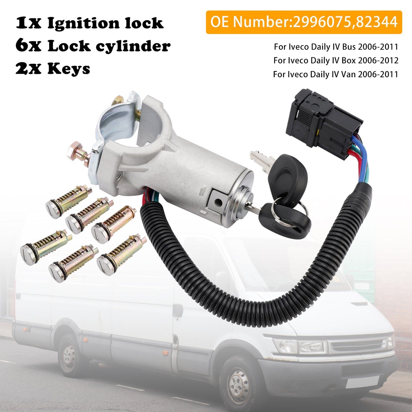 2006-2011 Iveco Daily IV Bus 2996075 Ignition lock + 6x locking cylinder + key