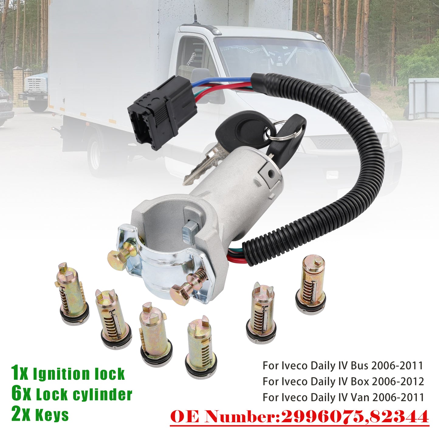 2006-2011 Iveco Daily IV Bus 2996075 Ignition lock + 6x locking cylinder + key