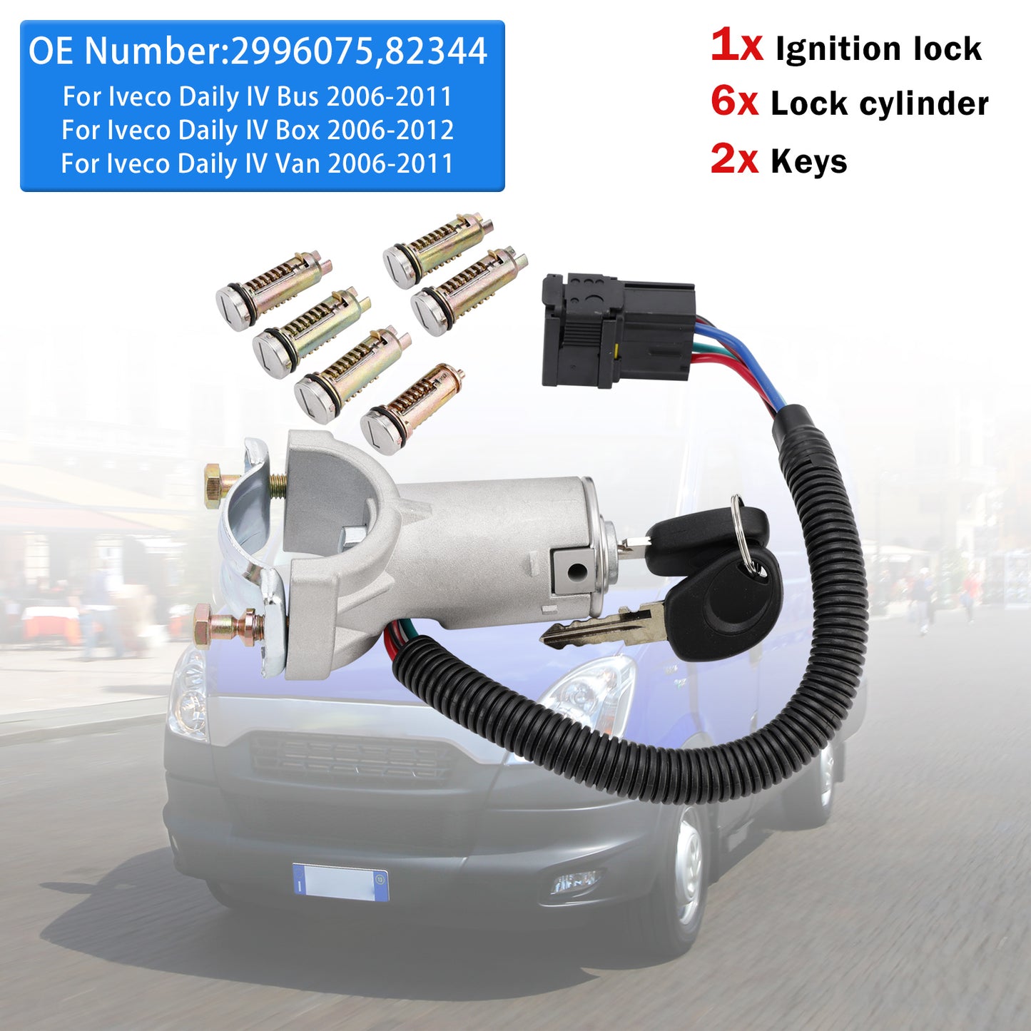 2006-2011 Iveco Daily IV Bus 2996075 Ignition lock + 6x locking cylinder + key