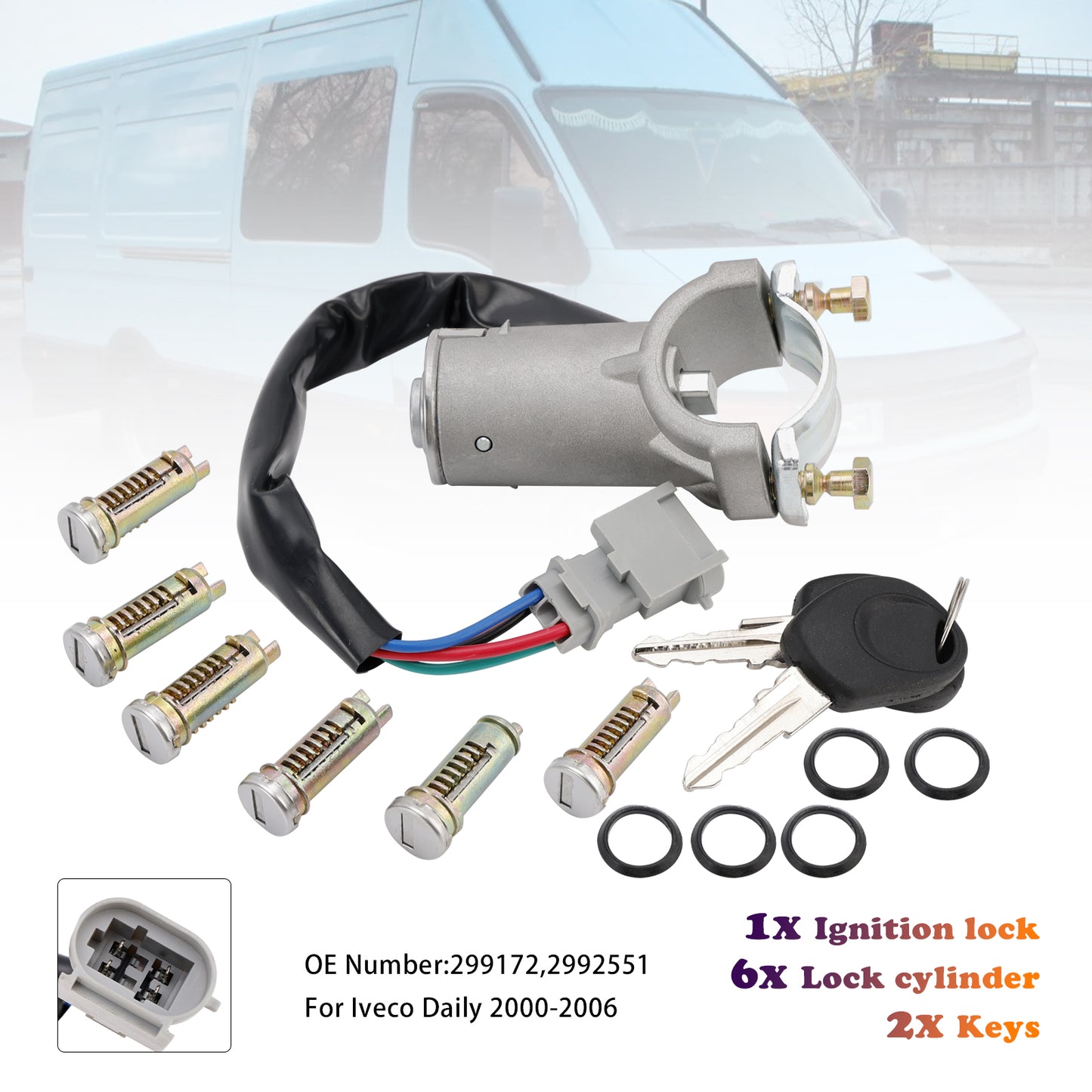 2000-2006 Iveco Daily 2991727 Ignition lock + 6x locking cylinder + key