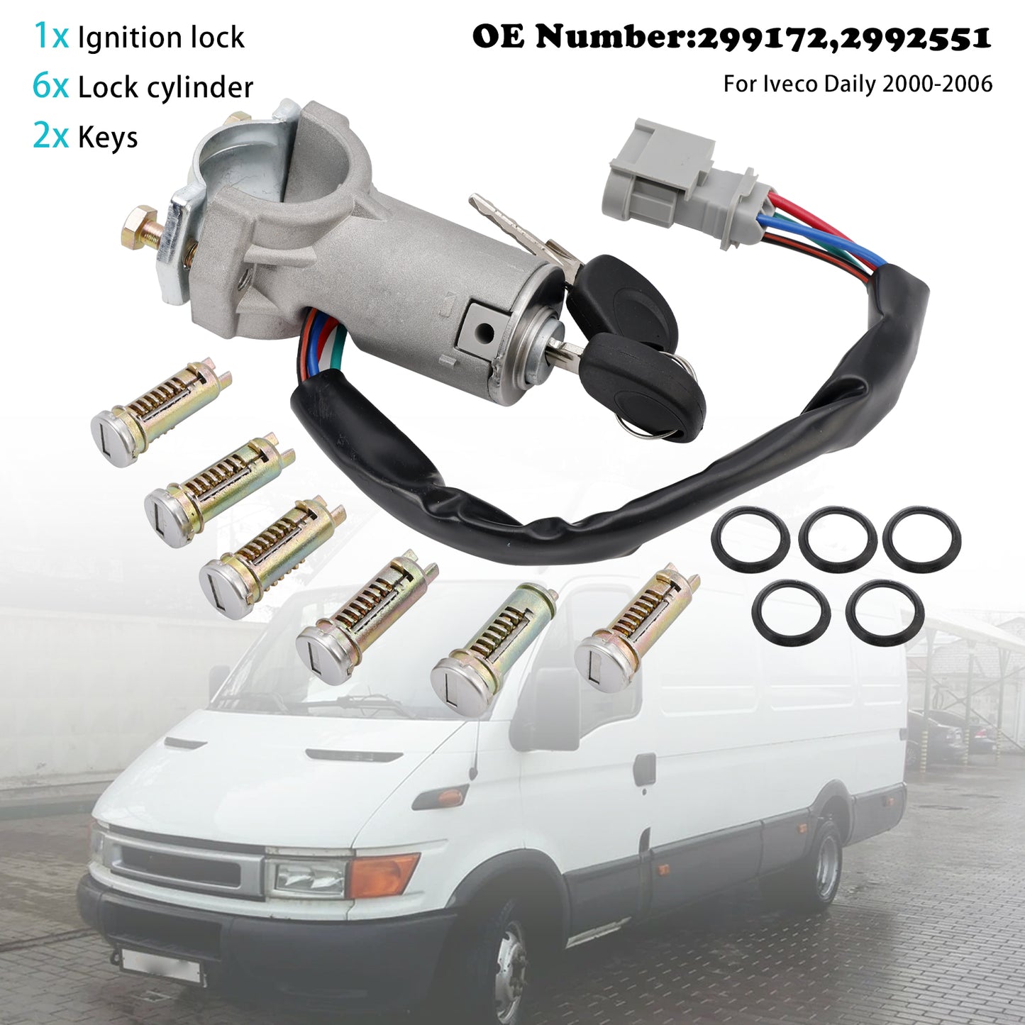 2000-2006 Iveco Daily 2991727 Ignition lock + 6x locking cylinder + key