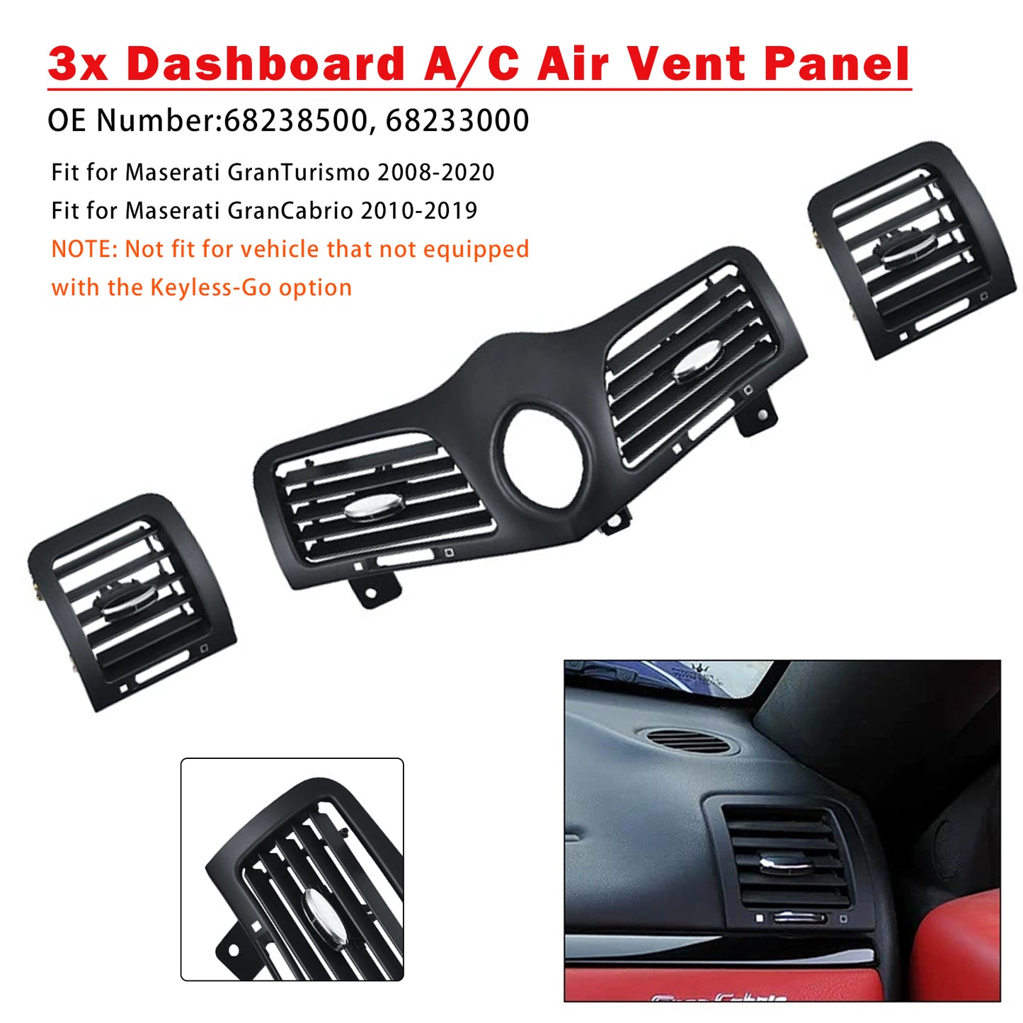 2010-2019 Maserati GranCabrio 68238500 Dashboard A/C Air Vent Panel Grille