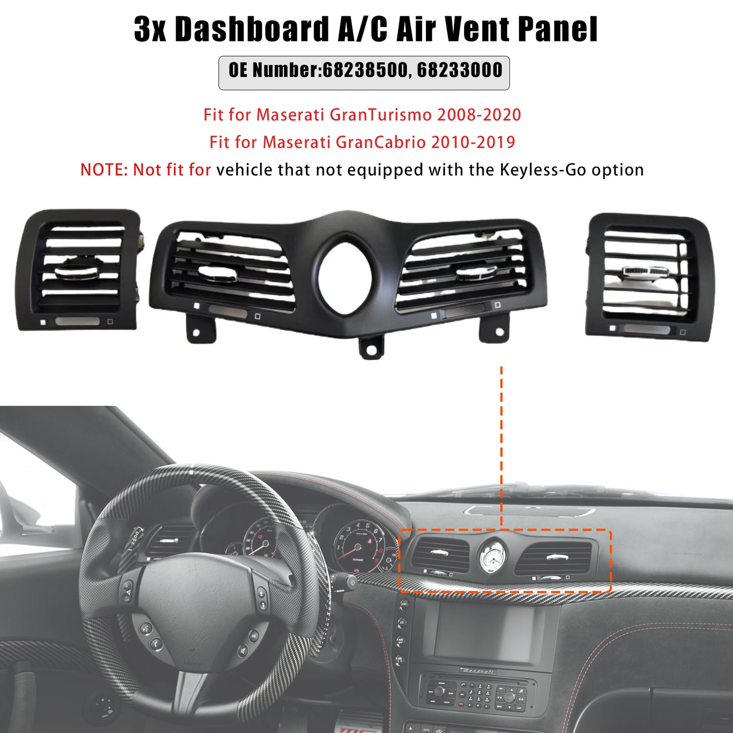 2010-2019 Maserati GranCabrio 68238500 Dashboard A/C Air Vent Panel Grille