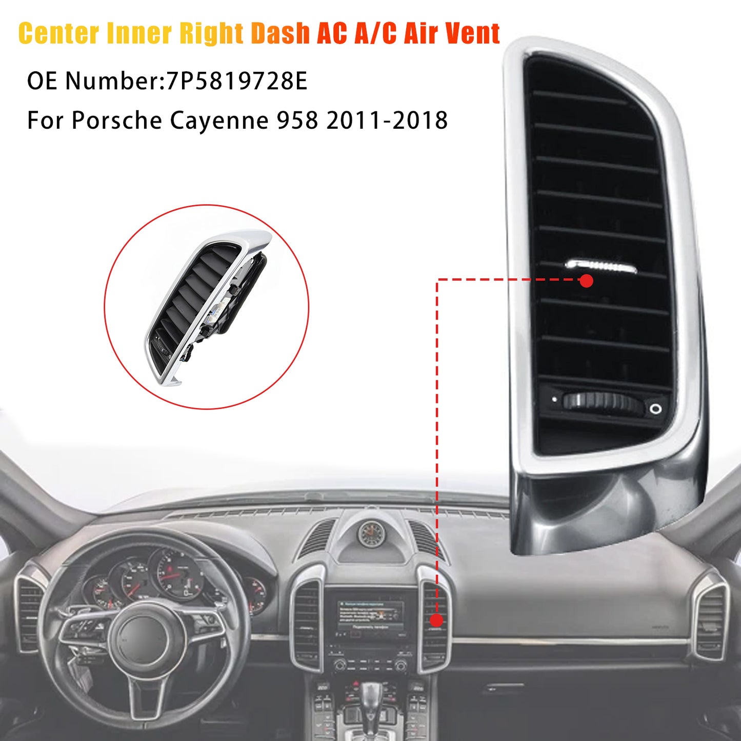 Center Dash A/C Air Vent 2011-2018 Porsche Cayenne 958 7P5819727E