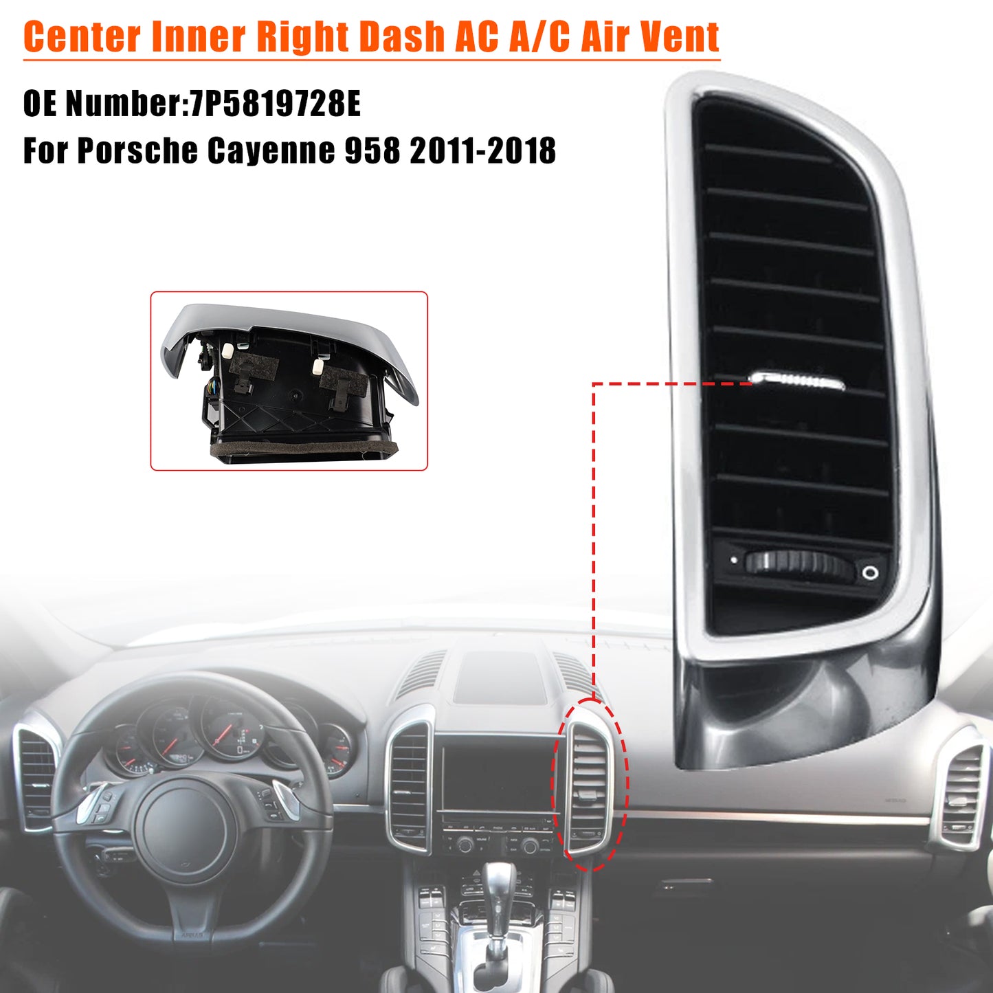 Center Dash A/C Air Vent 2011-2018 Porsche Cayenne 958 7P5819727E