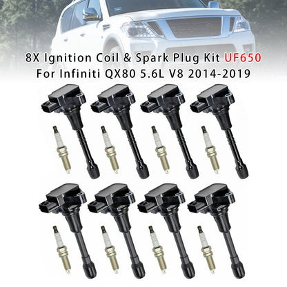 2011-2013 Infiniti QX56 V8 5.6L Driver Side UF650 UF677 8X Ignition Coil & Spark Plug Kit