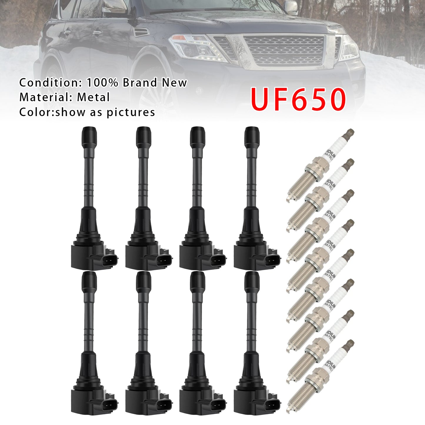 2014-2017 Infiniti QX80 V8 5.6L Driver Side UF650 UF677 8X Ignition Coil & Spark Plug Kit