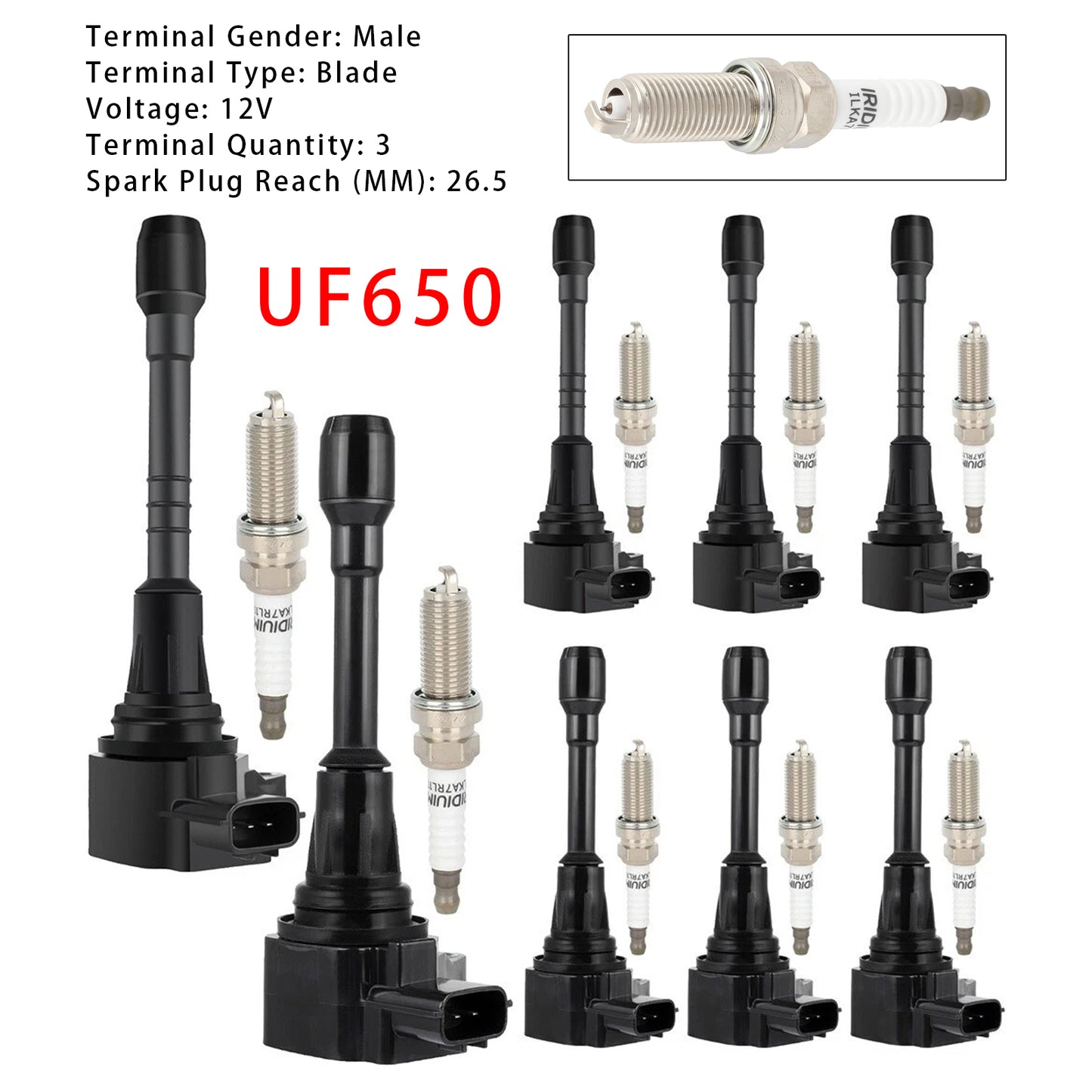 2014-2017 Infiniti QX80 V8 5.6L Driver Side UF650 UF677 8X Ignition Coil & Spark Plug Kit