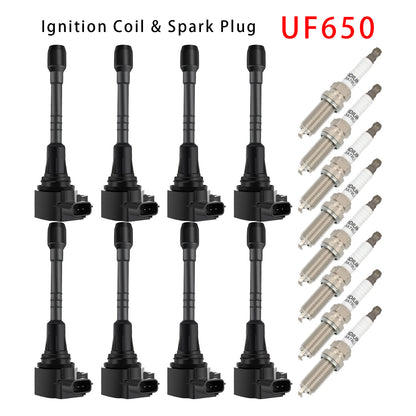 2011-2013 Infiniti QX56 V8 5.6L Driver Side UF650 UF677 8X Ignition Coil & Spark Plug Kit