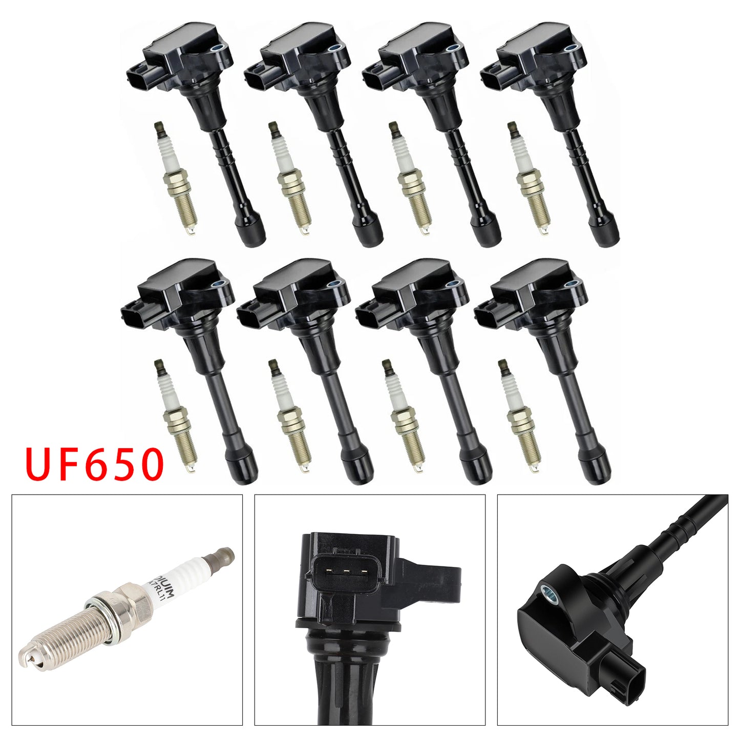 2014-2017 Infiniti QX80 V8 5.6L Driver Side UF650 UF677 8X Ignition Coil & Spark Plug Kit