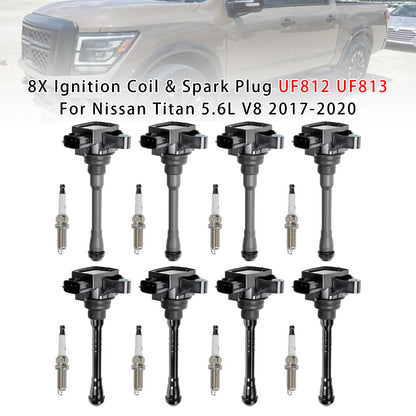 2017-2020 Nissan Titan 5.6L V8 UF812 UF813 8X Ignition Coil & Spark Plug