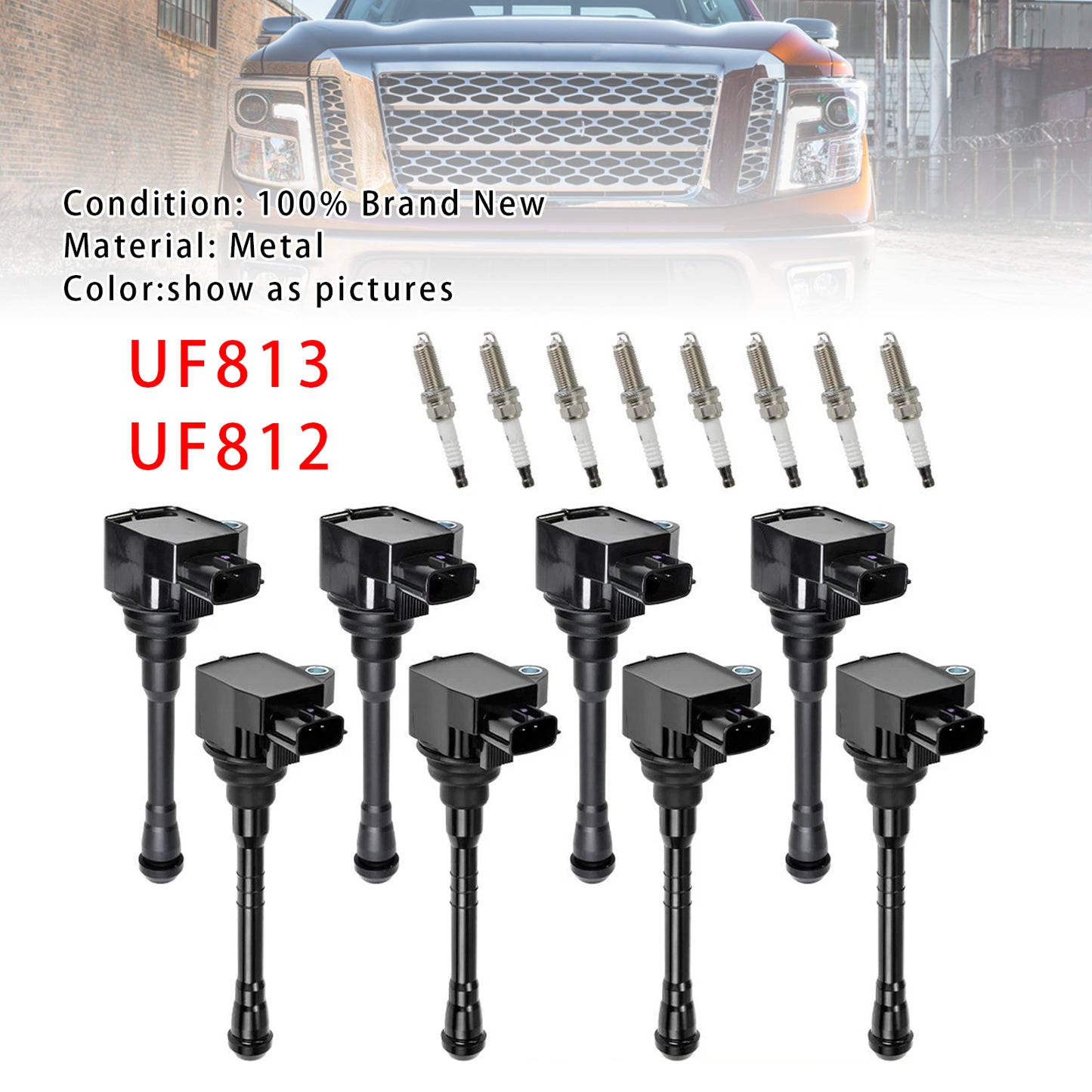 2017-2020 Nissan Titan 5.6L V8 UF812 UF813 8X Ignition Coil & Spark Plug