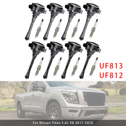 2017-2020 Nissan Titan 5.6L V8 UF812 UF813 8X Ignition Coil & Spark Plug