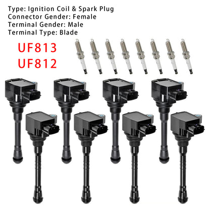 2017-2020 Nissan Titan 5.6L V8 UF812 UF813 8X Ignition Coil & Spark Plug