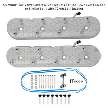 LS1/ LS2/ LS3/ LS6/ LS7 or Similar Soils with 72mm Bolt Spacing Aluminum Tall Valve Covers w/Coil Mounts