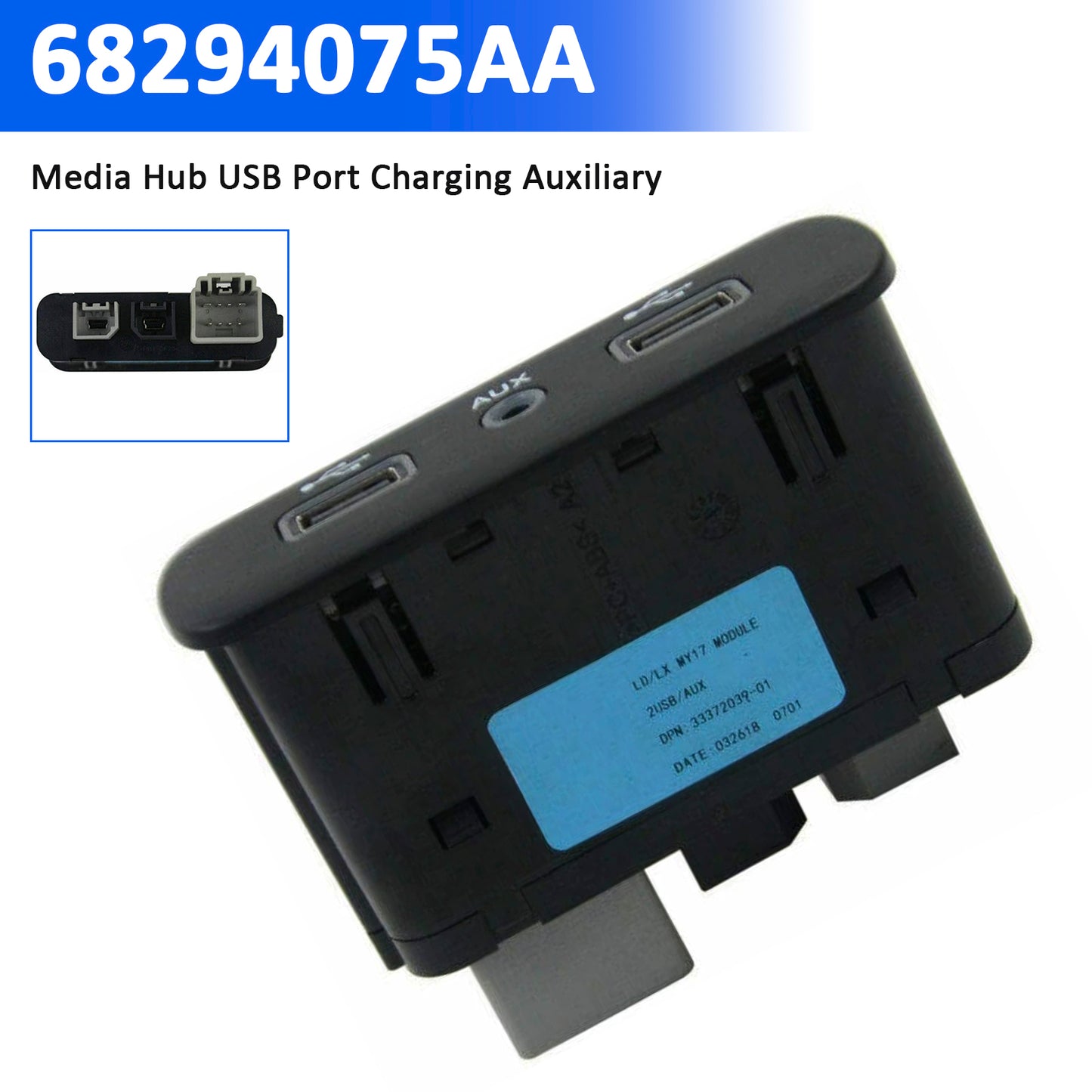 2017-2023 Chrysler Dodge 68294075AA Media Hub USB Port Charging Auxiliary