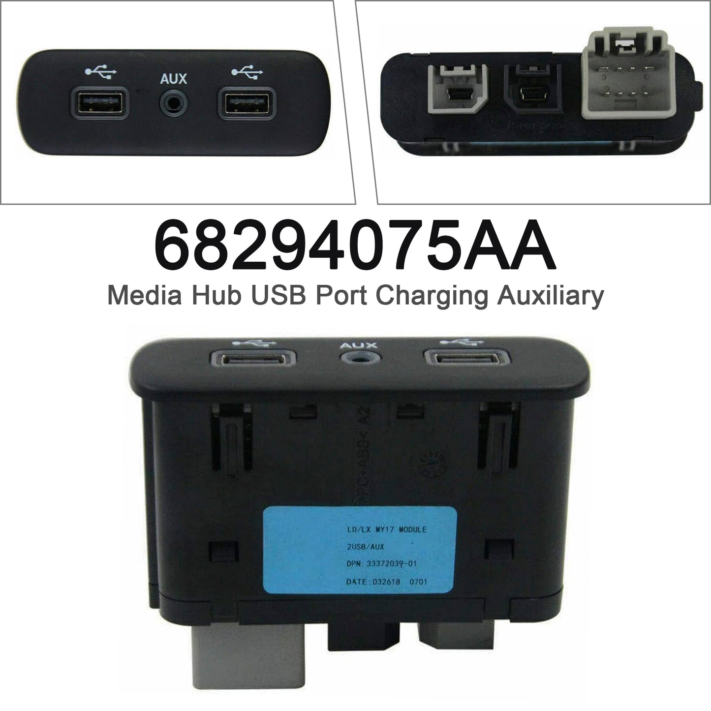 2017-2023 Chrysler Dodge 68294075AA Media Hub USB Port Charging Auxiliary