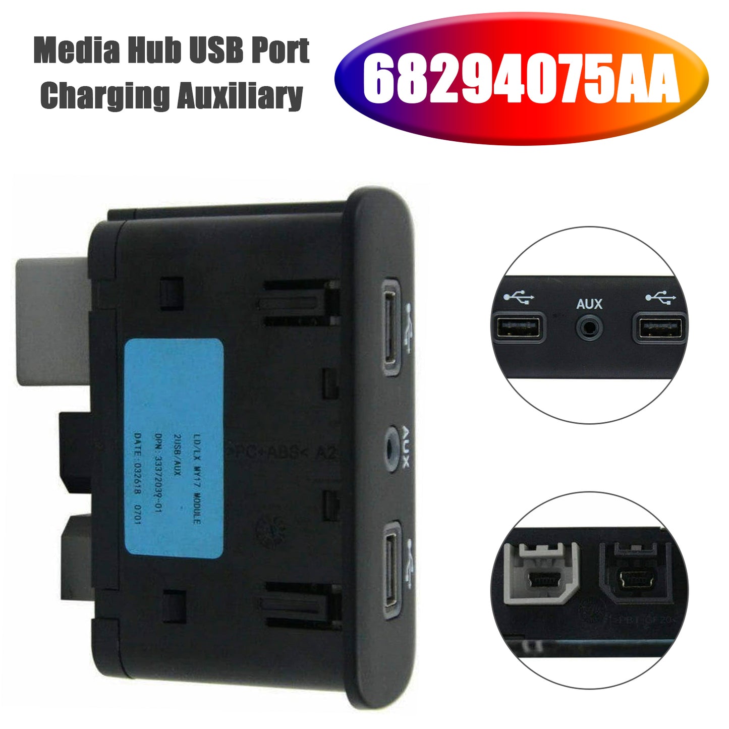 2017-2023 Chrysler Dodge 68294075AA Media Hub USB Port Charging Auxiliary