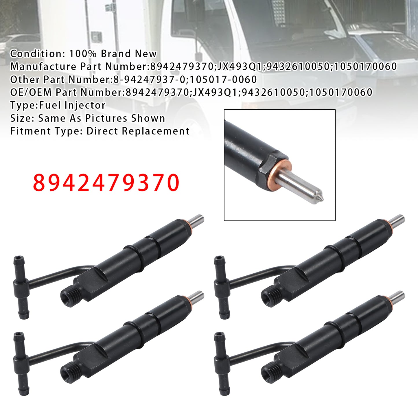 Isuzu 4JB1 4JB1T NKR NHR Engine 8942479370 4Pcs Fuel Injector