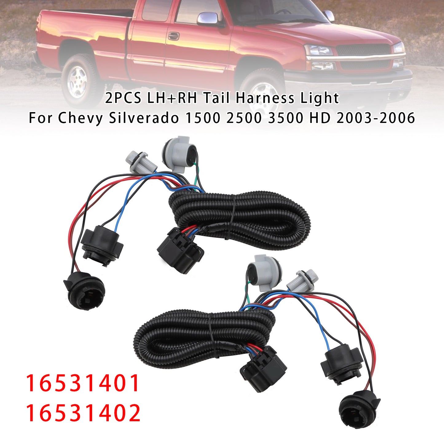 2005-06 Chevrolet Silverado 1500 HD Tail Light Wiring Harness 16531401 2PCS LH+RH Tail Harness Light