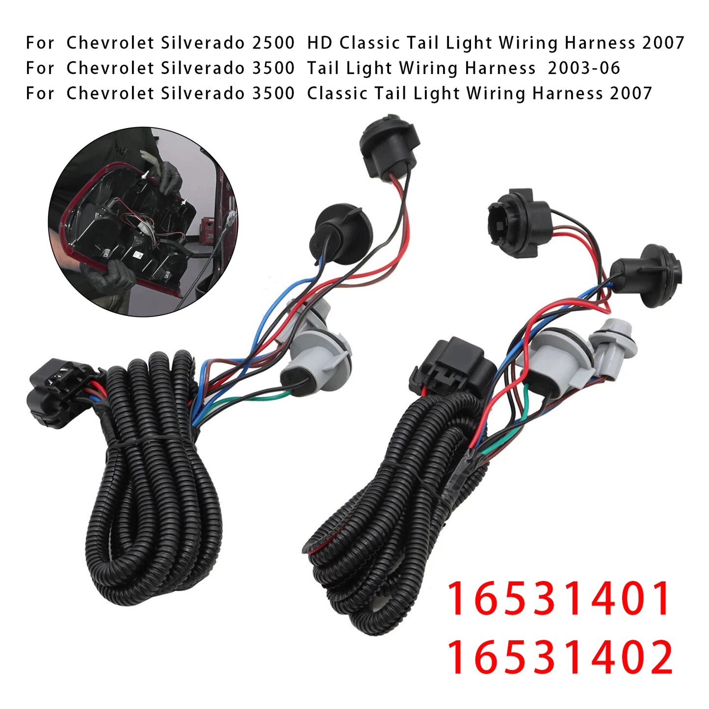 2005-06 Chevrolet Silverado 1500 HD Tail Light Wiring Harness 16531401 2PCS LH+RH Tail Harness Light