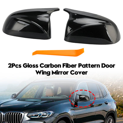 2Pcs Gloss Carbon Fiber Pattern Door Wing Mirror Cover 18-22 BMW x3/x4/ix3