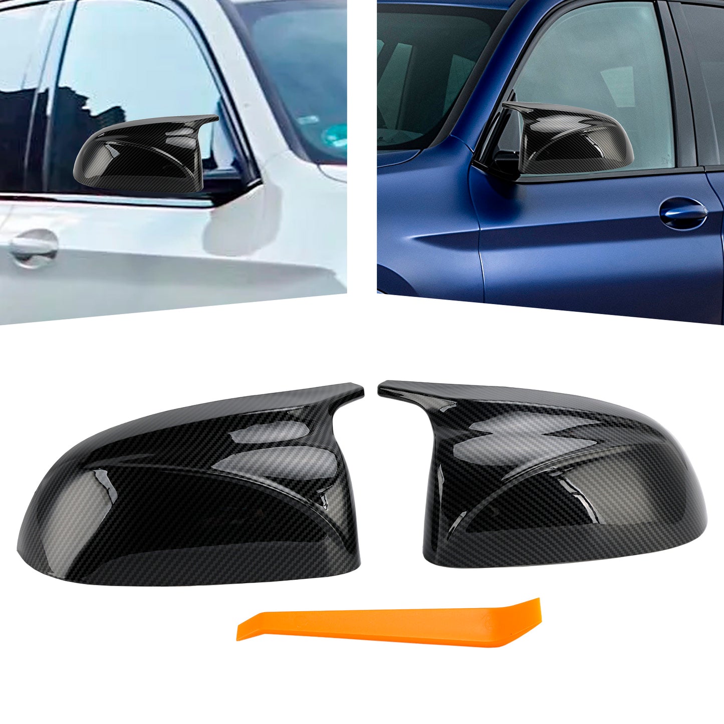2Pcs Gloss Carbon Fiber Pattern Door Wing Mirror Cover 18-22 BMW x3/x4/ix3