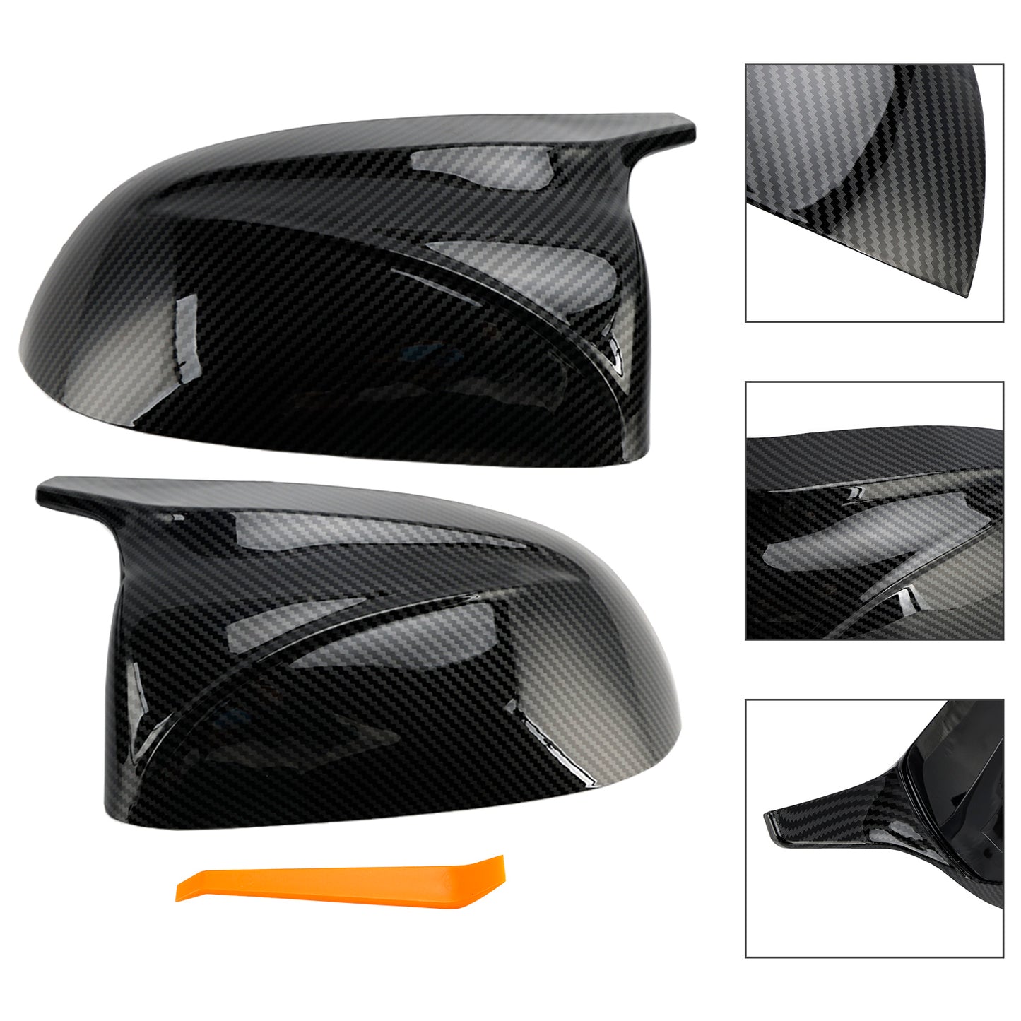 2Pcs Gloss Carbon Fiber Pattern Door Wing Mirror Cover 18-22 BMW x3/x4/ix3