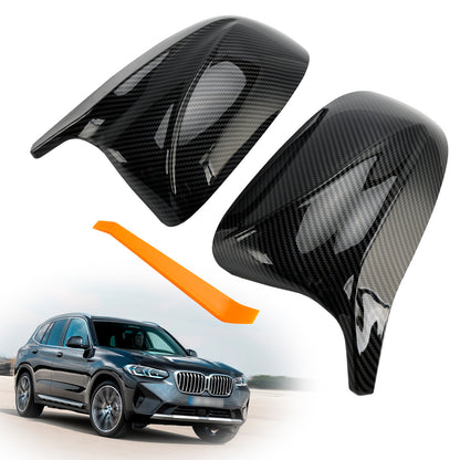 2Pcs Gloss Carbon Fiber Pattern Door Wing Mirror Cover 18-22 BMW x3/x4/ix3