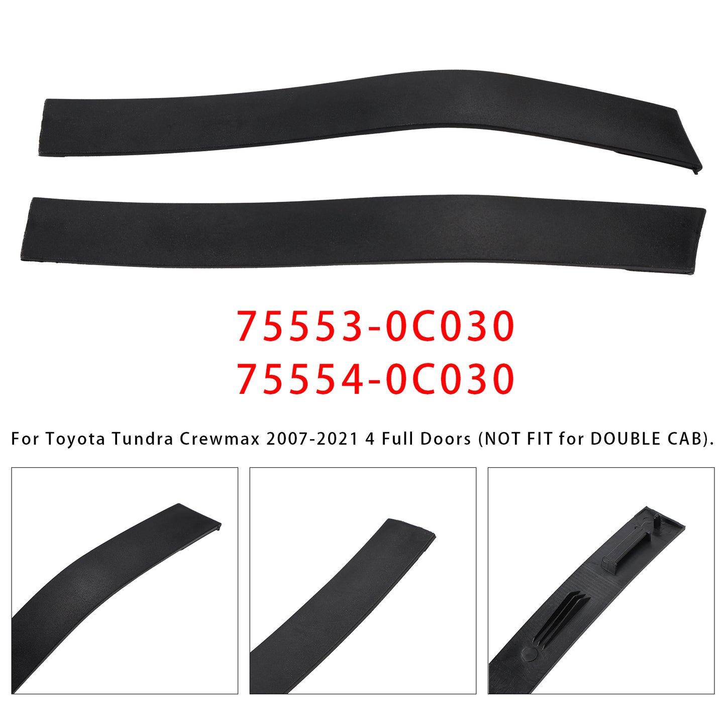 2007-2021 Toyota Tundra Crewmax 4 Full Doors Roof Drip Molding Rear Left & Right