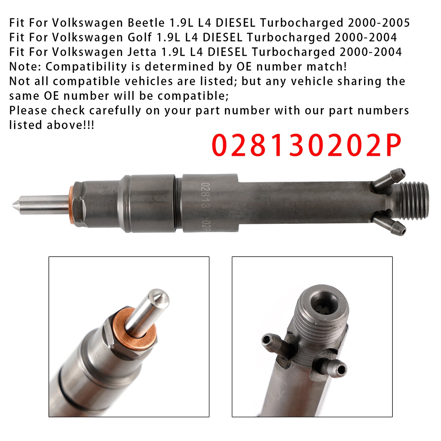 2000-2004 Volkswagen Jetta 1.9L L4 DIESEL Turbocharged 028130202P 1Pcs Fuel Injector