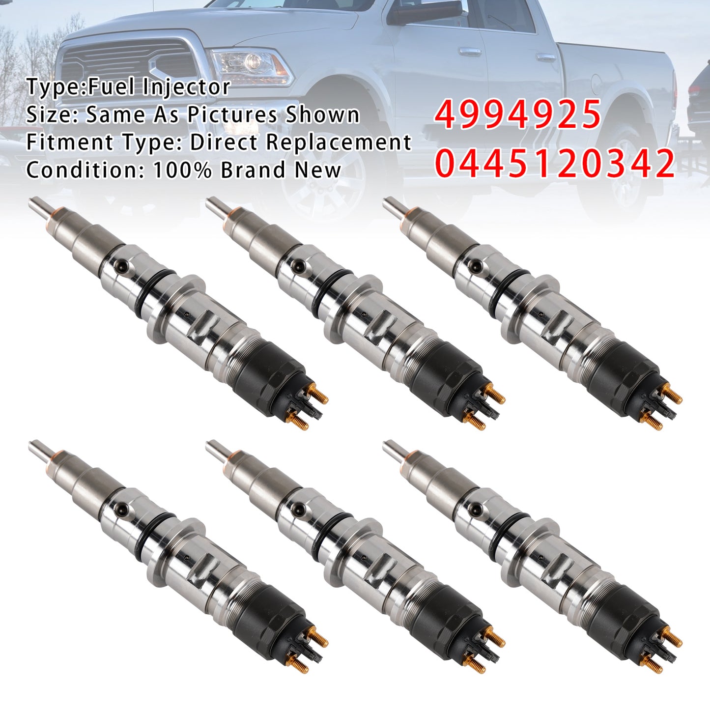 2013-2018 Dodge Ram 6.7L Cummins diesel equipped vehicles 0445120342 1Pcs Fuel Injector