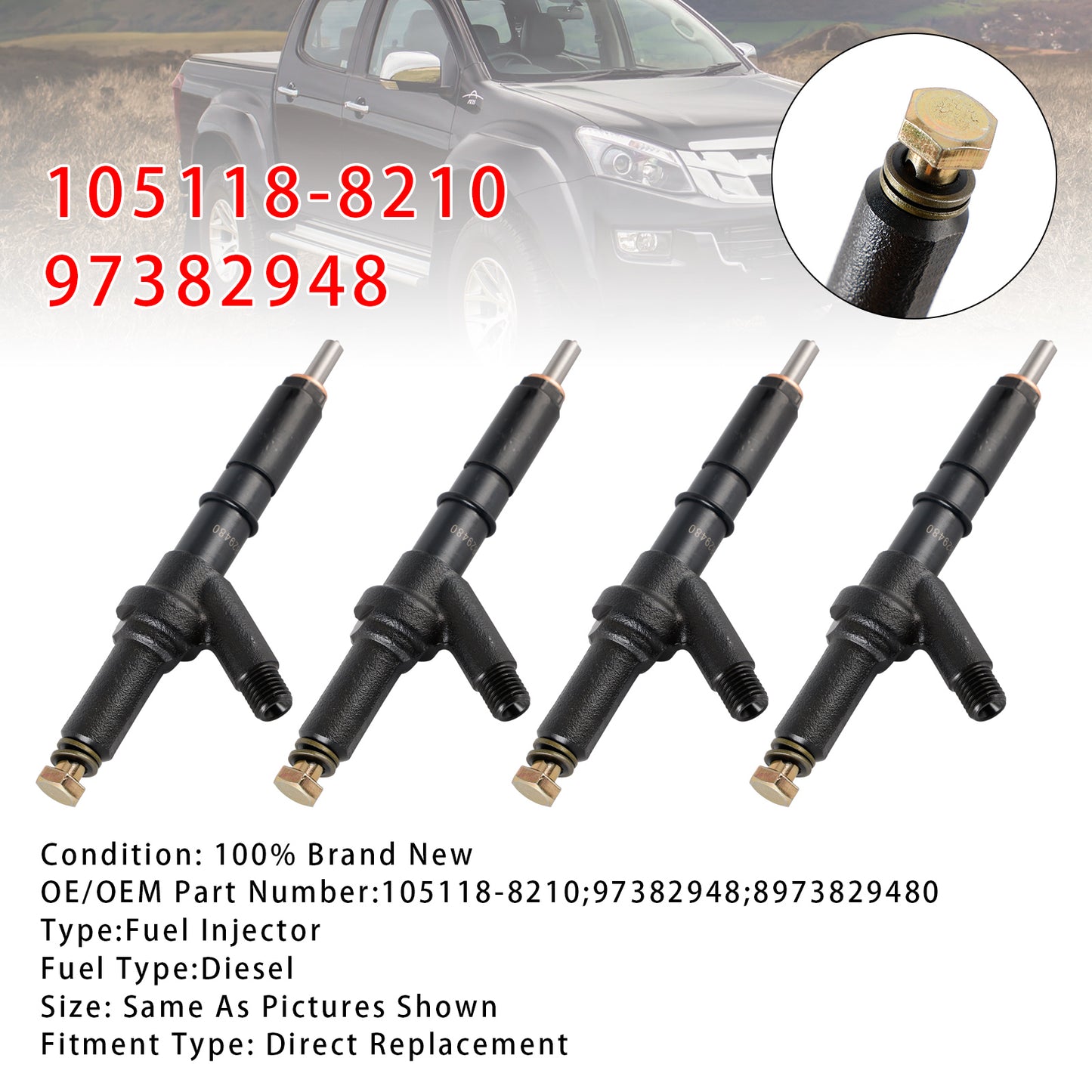 ISUZU 4JH1 Engine 105118-8210 1Pcs Fuel Injector