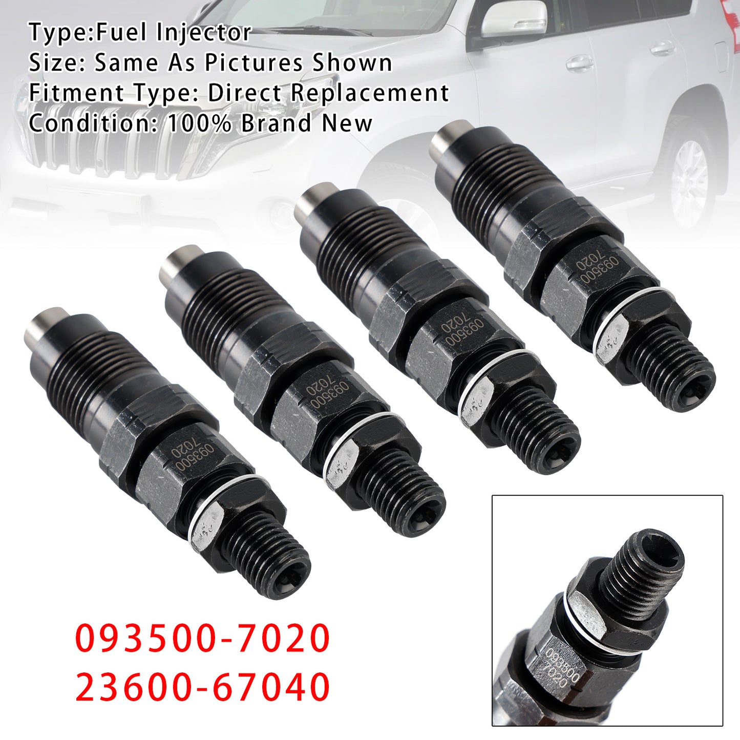Hilux Surf Prado 1KZ-TE 3.0L 093500-7020 23600-67040 1Pcs Fuel Injector