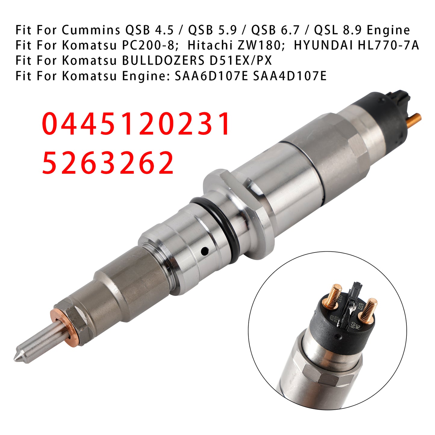 Komatsu Excavator: PW180-7E0 PW200-7E0 PW220-7E0 PC200-8 PC220LC-8 PC220LL-8 PC270LC-8 0445120059 1Pcs Fuel Injector