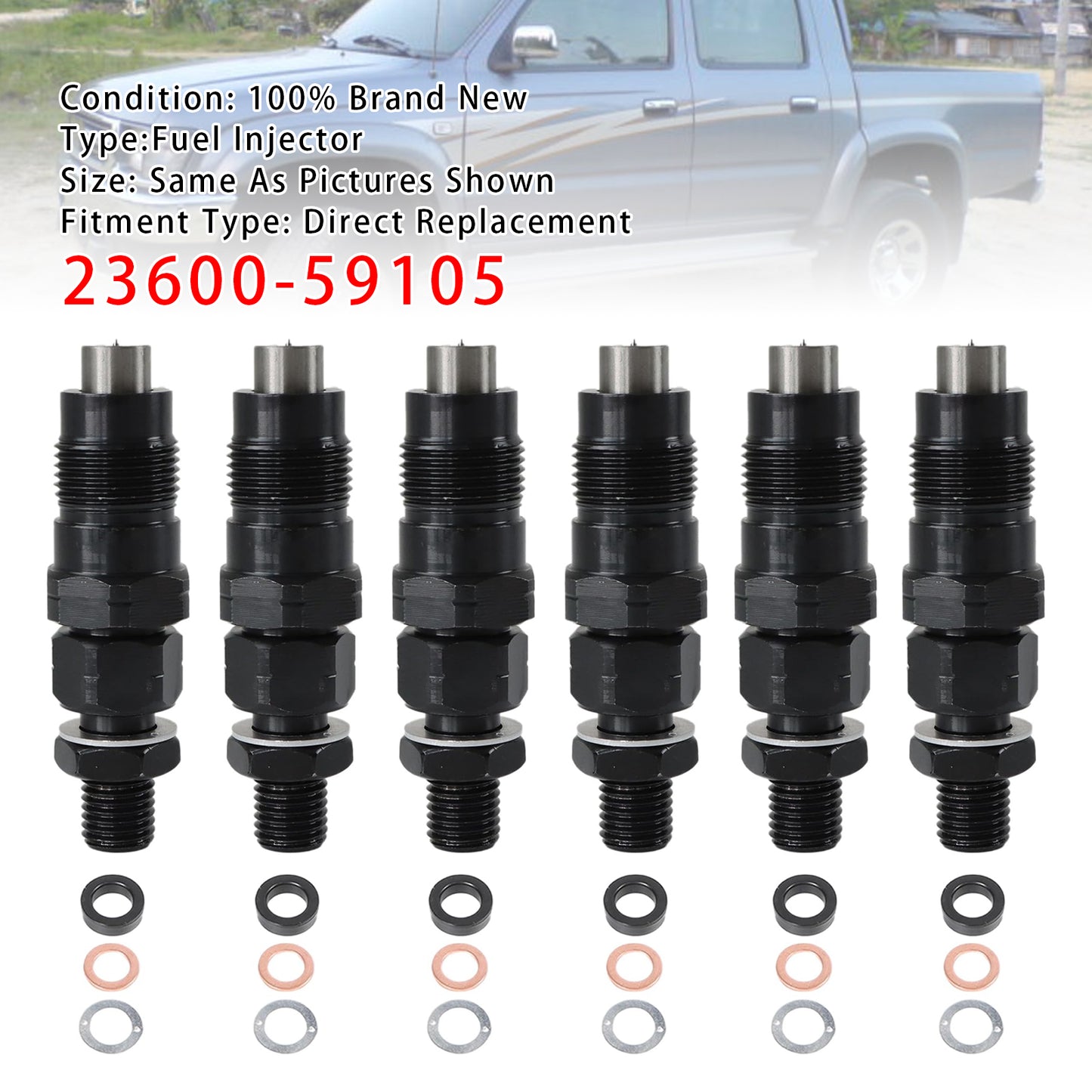 Toyota 3L Hilux HiAce 2.8L Engine 23600-59105 1Pcs Fuel Injector