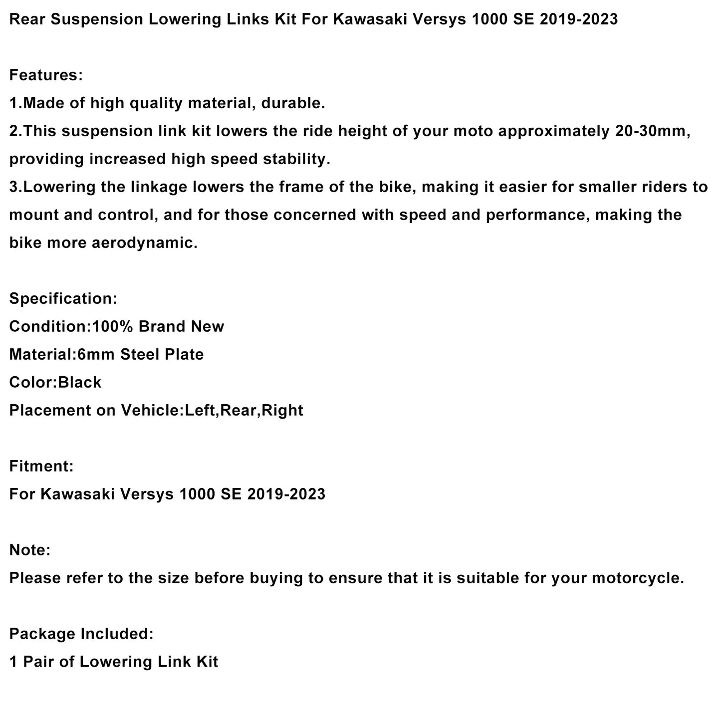 Rear Suspension Lowering Links Kit For Kawasaki Versys 1000 SE 2019-2023