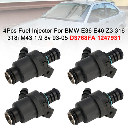 1993-2005 BMW E36 E46 Z3 316 318i M43 1.9 8v 93-05 D3768FA 1247931 4Pcs Fuel Injector
