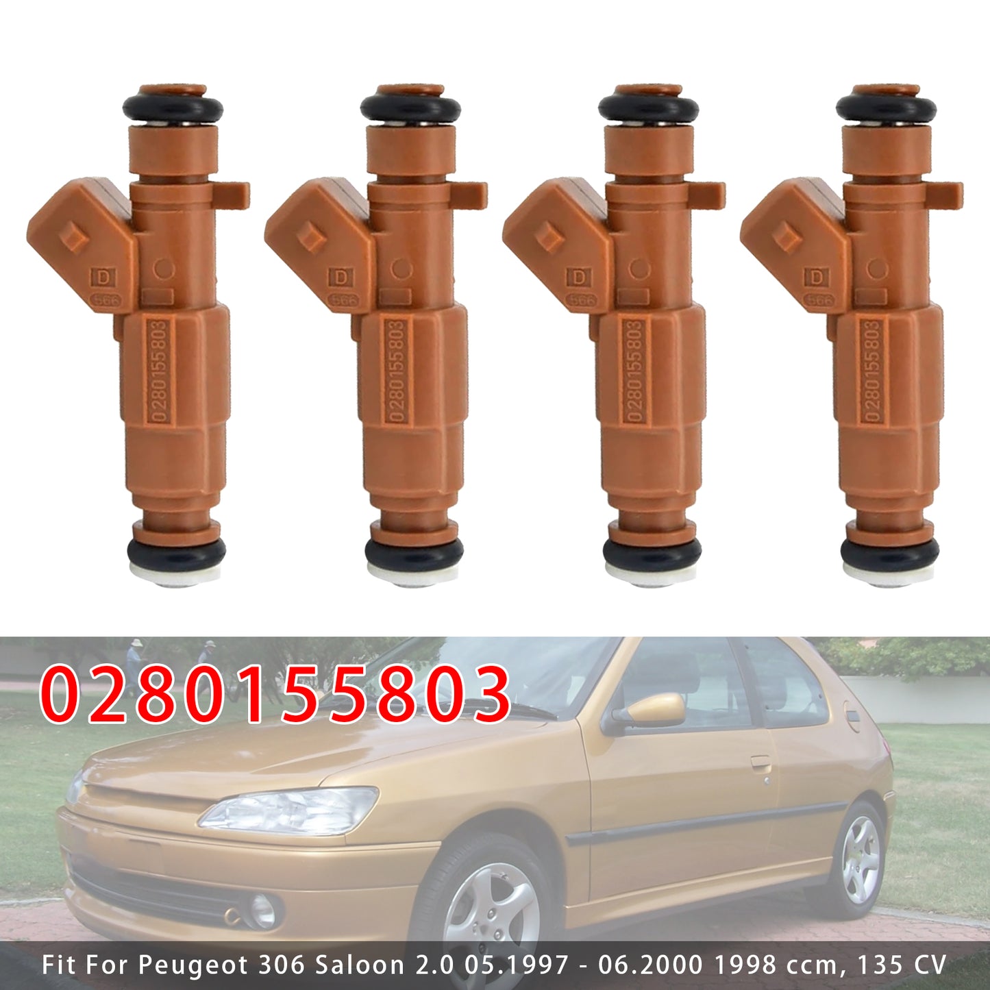 03.1997-05.2001 Peugeot 306 Saloon 2.0 0280155803 4Pcs Fuel Injector