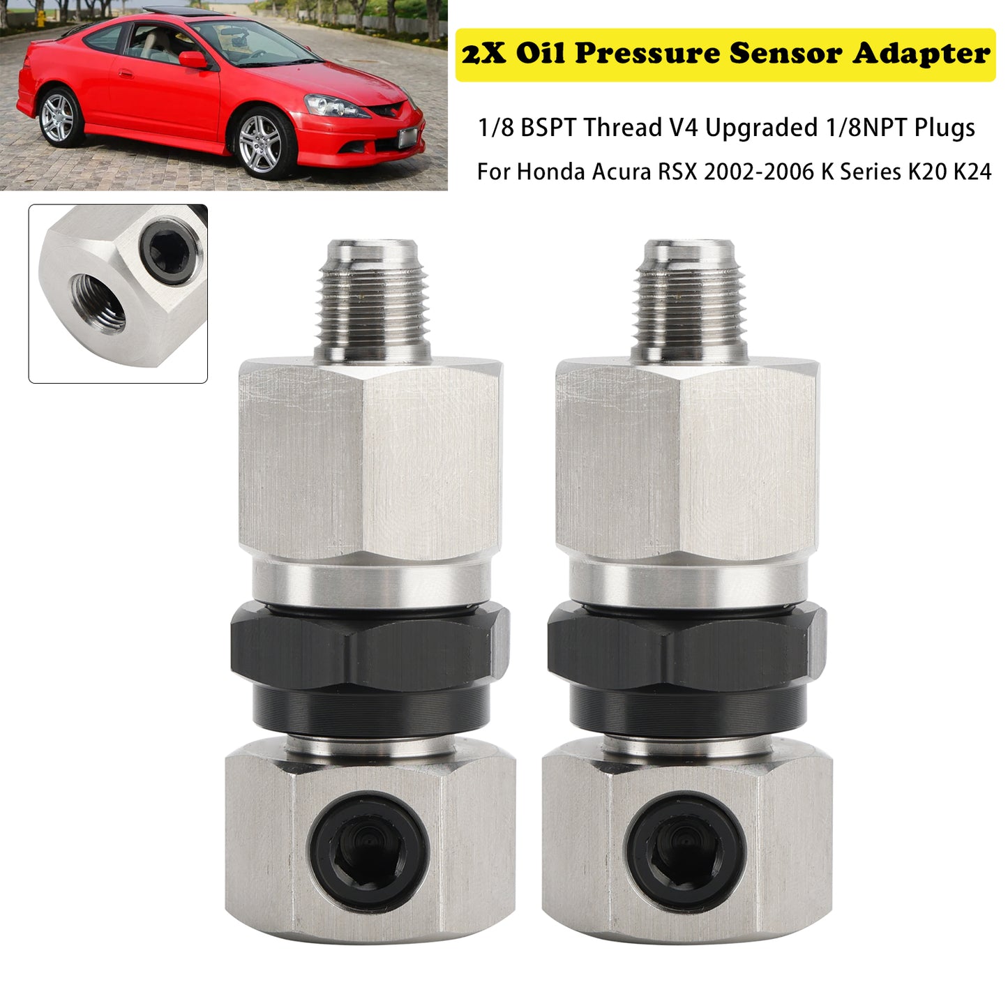 Honda Acura RSX 2002-2006 K Series K20 K24 2x Oil Pressure Sensor Adapter