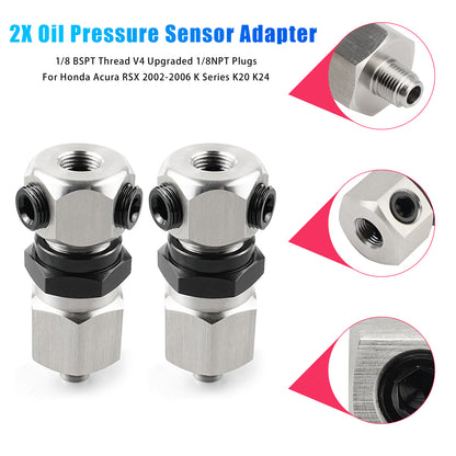 Honda Acura RSX 2002-2006 K Series K20 K24 2x Oil Pressure Sensor Adapter