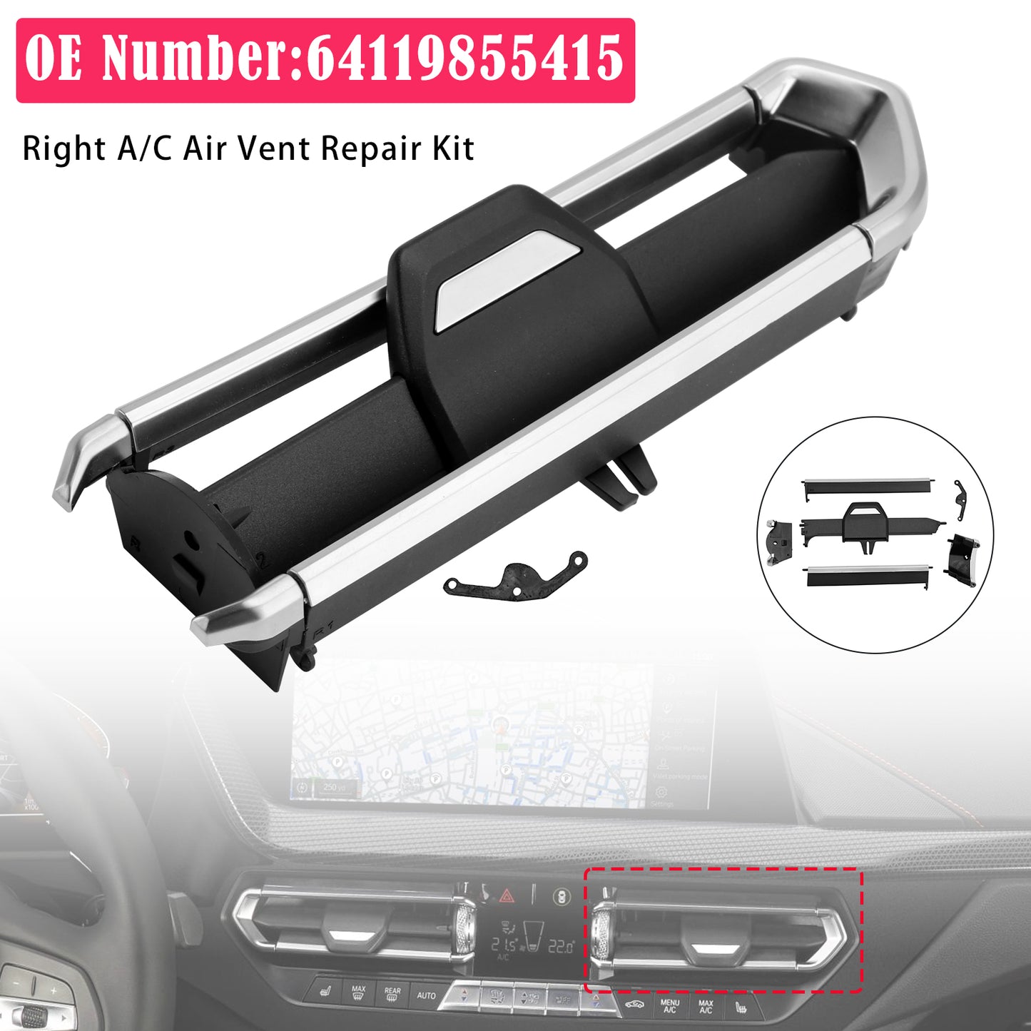 2017-2023 BMW Z4 G29 64119855415 Right A/C Air Vent Repair Kit