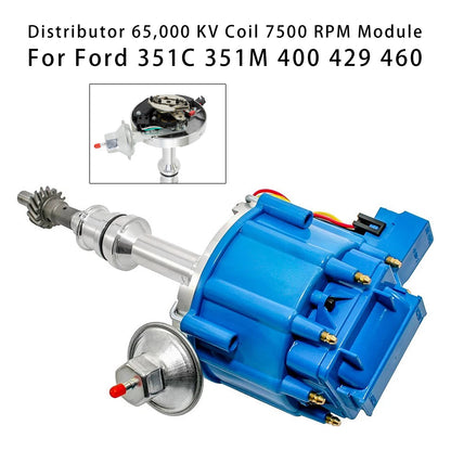 FORD 5.8 L / 351 in3 often referred to as 351C 1046013 Distributor 65,000 KV Coil 7500 RPM Module