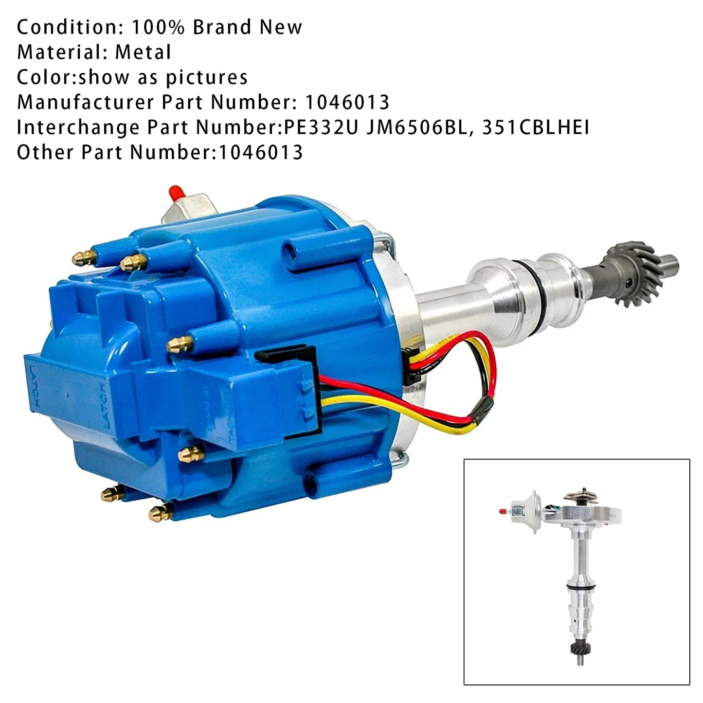 FORD 5.8 L / 351 in3 often referred to as 351C 1046013 Distributor 65,000 KV Coil 7500 RPM Module