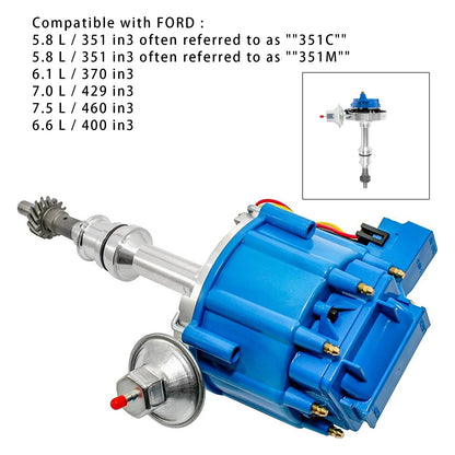 FORD 5.8 L / 351 in3 often referred to as 351C 1046013 Distributor 65,000 KV Coil 7500 RPM Module