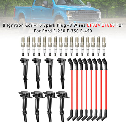 2018-2022 Ford F-250 Super Duty 6.2L V8 HL3E12029BA 8 Ignition Coil+16 Spark Plug+8 Wires