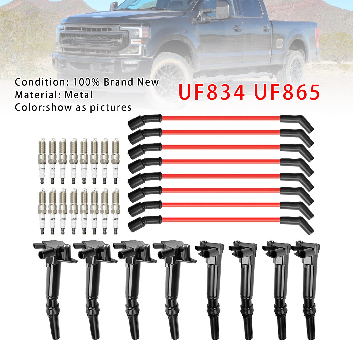 2018-2019 Ford E-350 Super Duty 6.2L V8 HL3E12029BA 8 Ignition Coil+16 Spark Plug+8 Wires