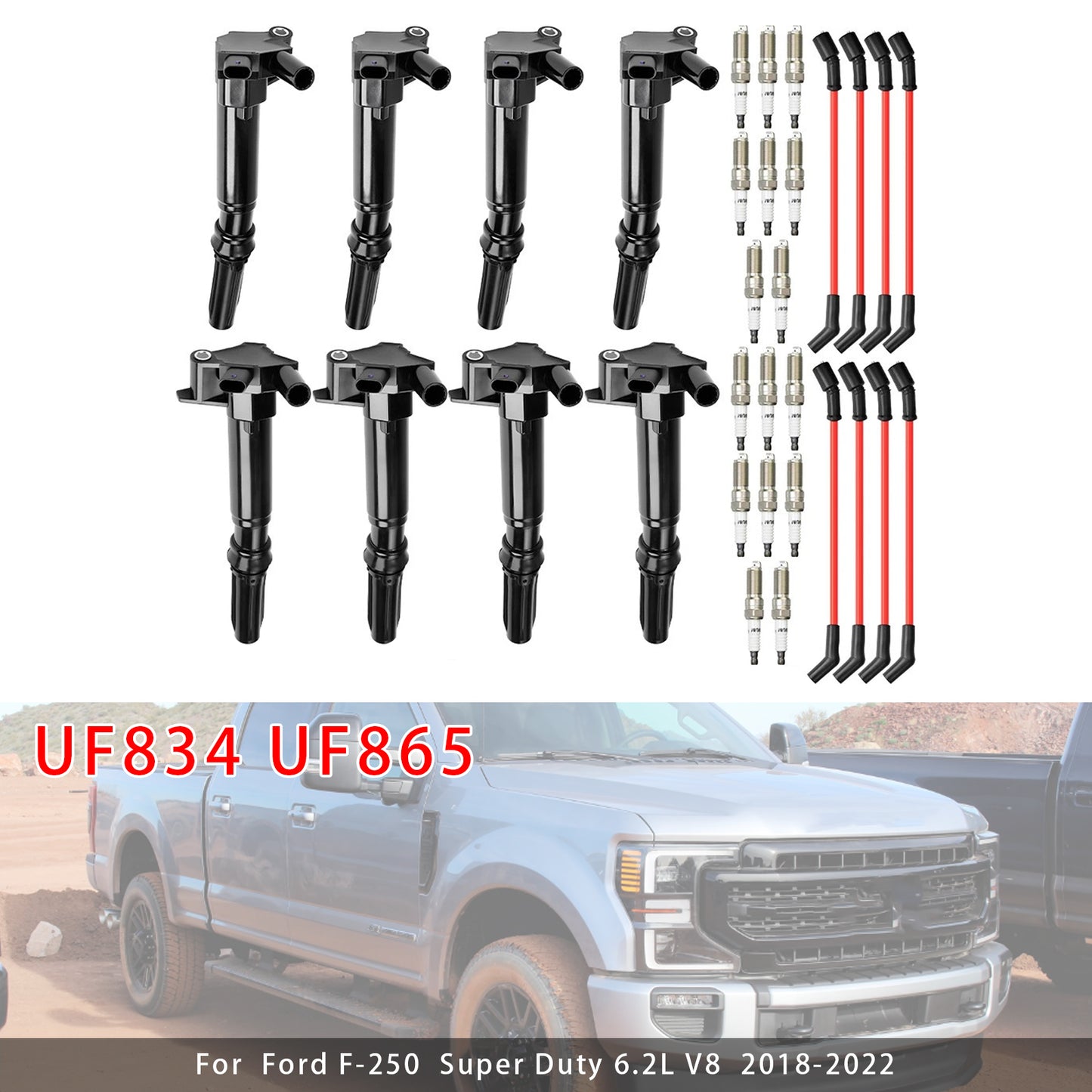 2018-2019 Ford E-350 Super Duty 6.2L V8 HL3E12029BA 8 Ignition Coil+16 Spark Plug+8 Wires