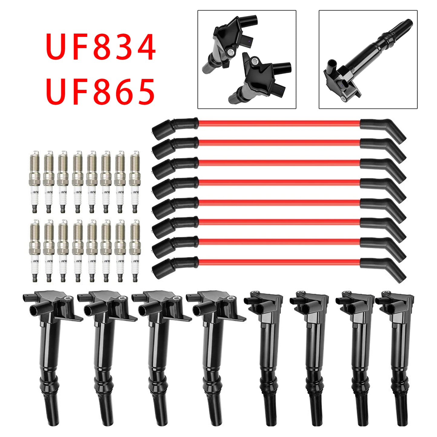 2018-2019 Ford E-350 Super Duty 6.2L V8 HL3E12029BA 8 Ignition Coil+16 Spark Plug+8 Wires