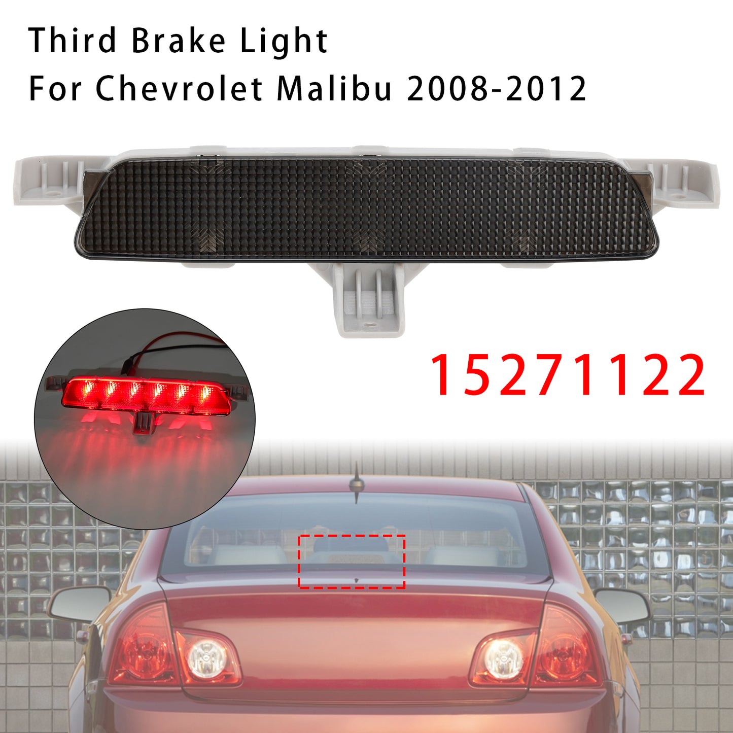 2008-2012 Chevrolet Malibu Black 15271122 Rear High Mount Third Brake Light Lamp